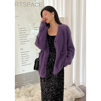 Yoomini 韩版貂毛针织衫女2022秋冬新款简约亲肤软糯宽松气质毛衣