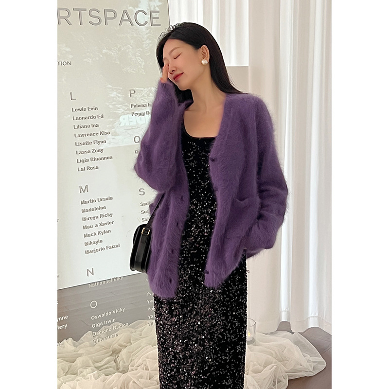 Yoomini 韩版貂毛针织衫女2022秋冬新款简约亲肤软糯宽松气质毛衣