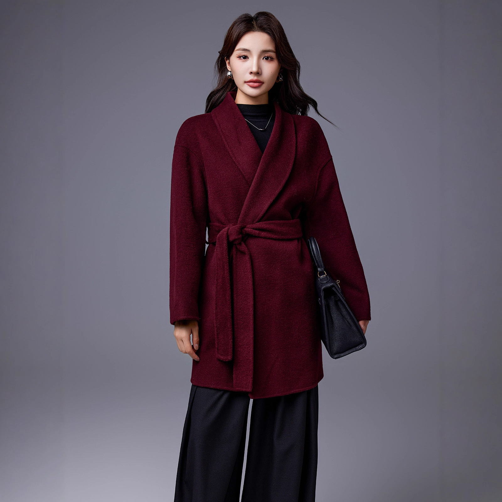 秋冬新款双面羊毛大衣外套女毛呢羊绒时尚小众气质新年战袍25新品