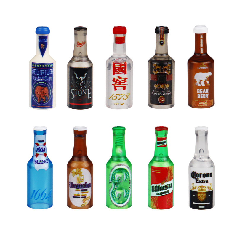 MOC小颗粒积木迷你仿真酒瓶玩具配件网红食玩超市小场景DIY摆件