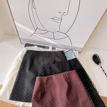百搭波点毛呢半身裙女秋防走光高腰a字包臀裙显瘦小个子短裙6436
