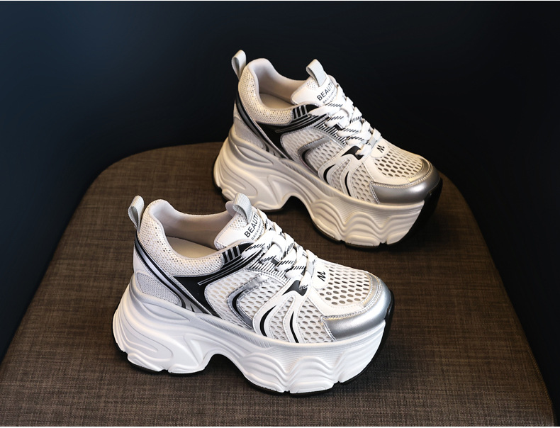 Giày sneaker chunky nữ đế dày tăng chiều cao lưới thoáng khí — Màu mơ chi tiết 5