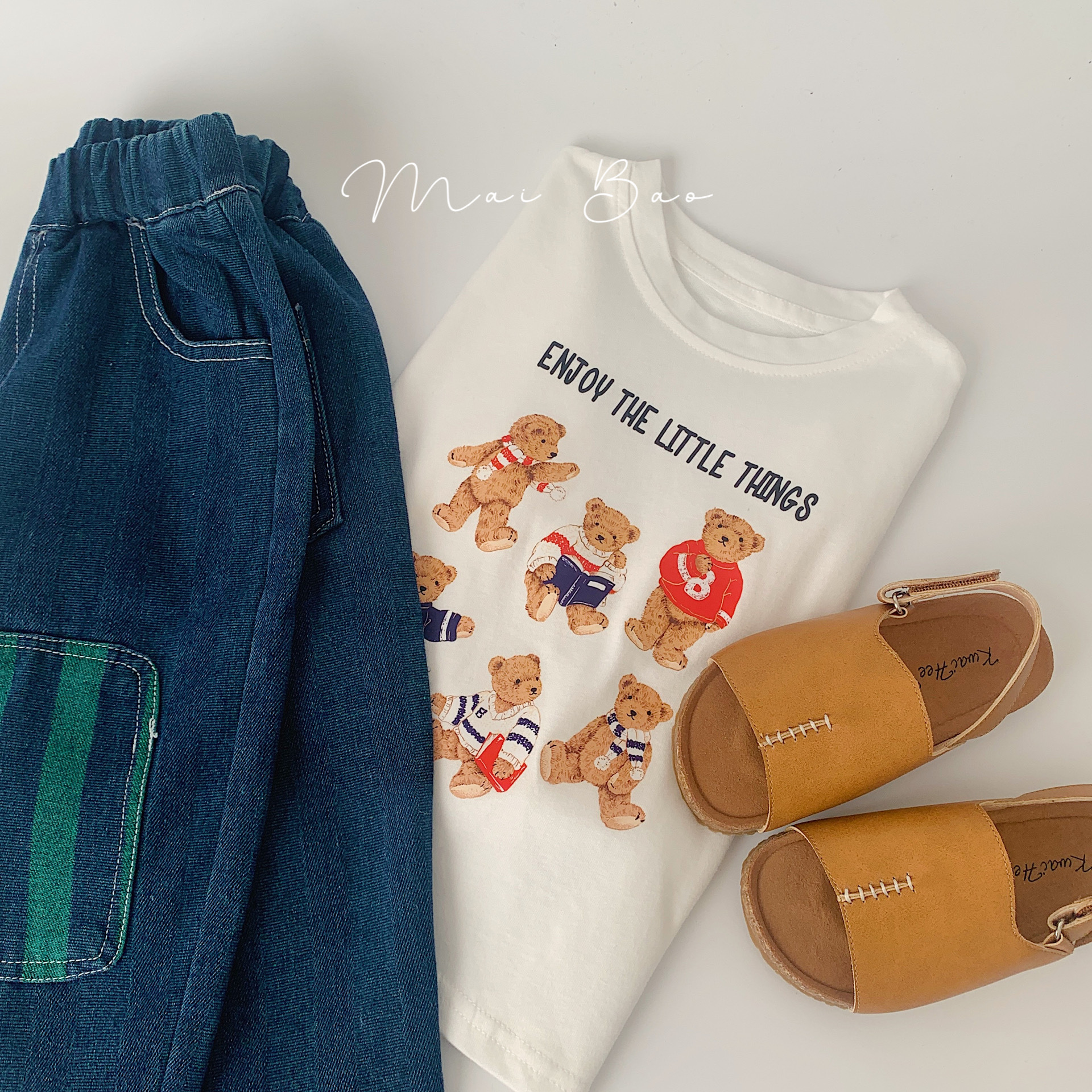 Camiseta casual de ropa infantil personalizada primavera 2024 nuevo oso de manga larga T de dibujos animados para niños y niñas