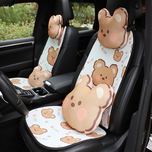 Car Seat Cushion Cartoon Bear Ice Silk Car Seat Cushion Summer General Breathable Ventilated Car Interior Seat Cushion