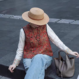 NYNZPF不退只换同款！2026春季新款宋锦香云纱五粒坨坨扣马甲