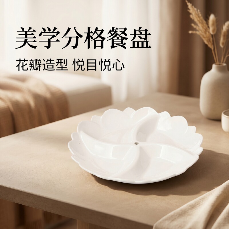Household Ceramic Plates, Gold-Edged Divided Plates, Tableware Storage, Five-Compartment Dinner Plates, Butterfly Orchid Fruit Plate Set