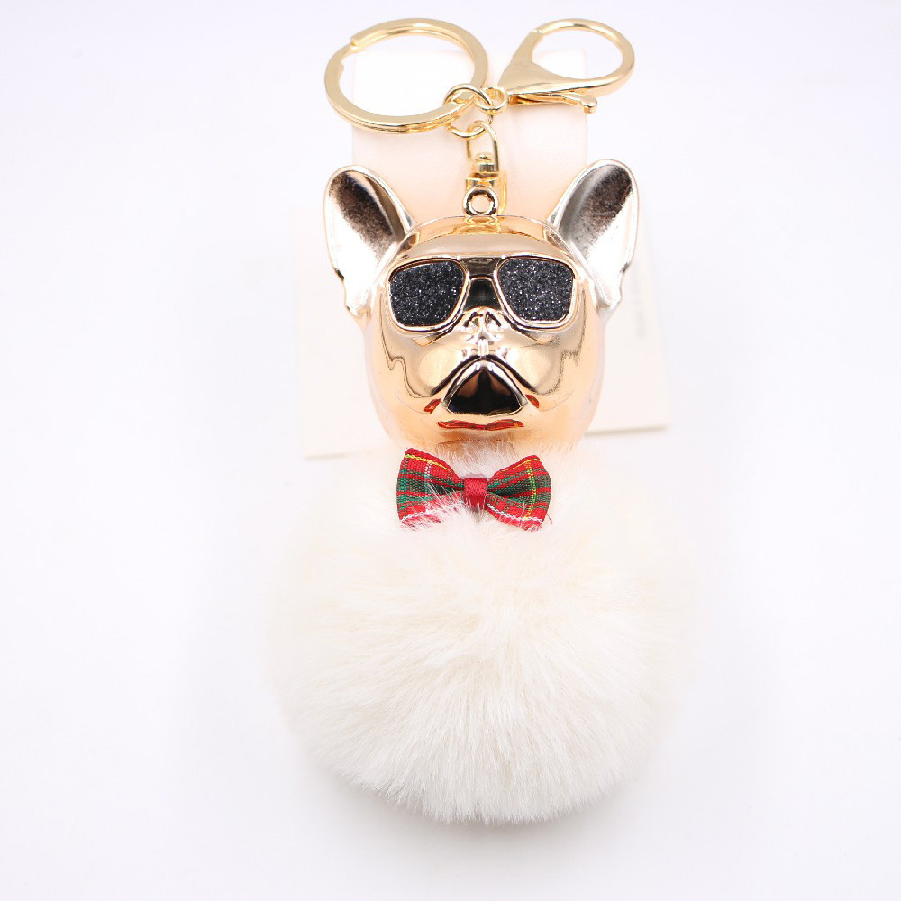 New Cross-border Cool Dog Creative Sunglasses French Bulldog Car Pendant Cute Dog Keychain Hair Ball Bag Pendant display picture 2
