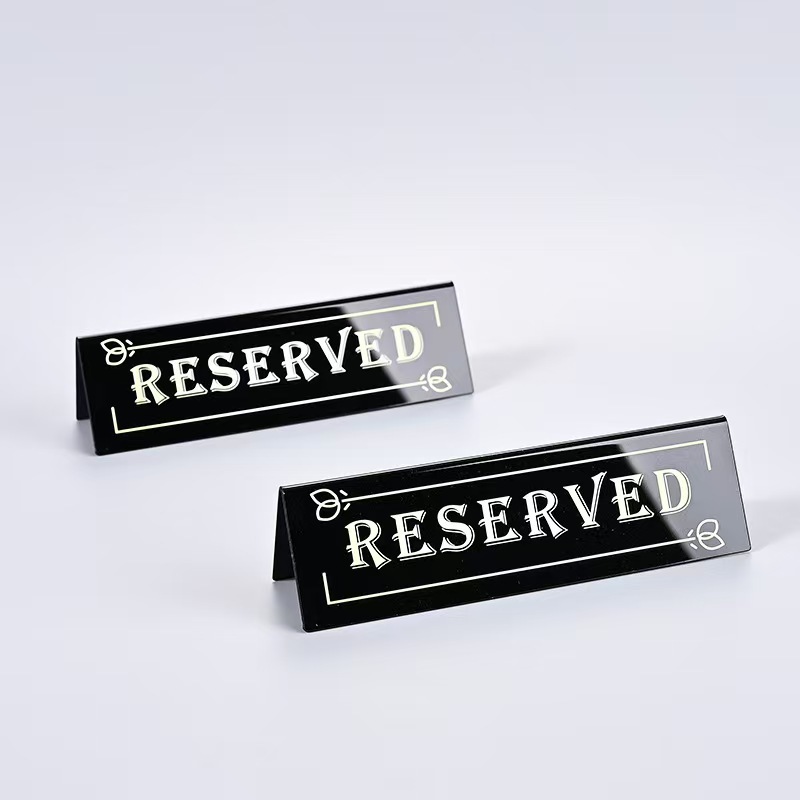 Customized cross-border acrylic table card with V-shaped border, reserved sign, restaurant reminder sign