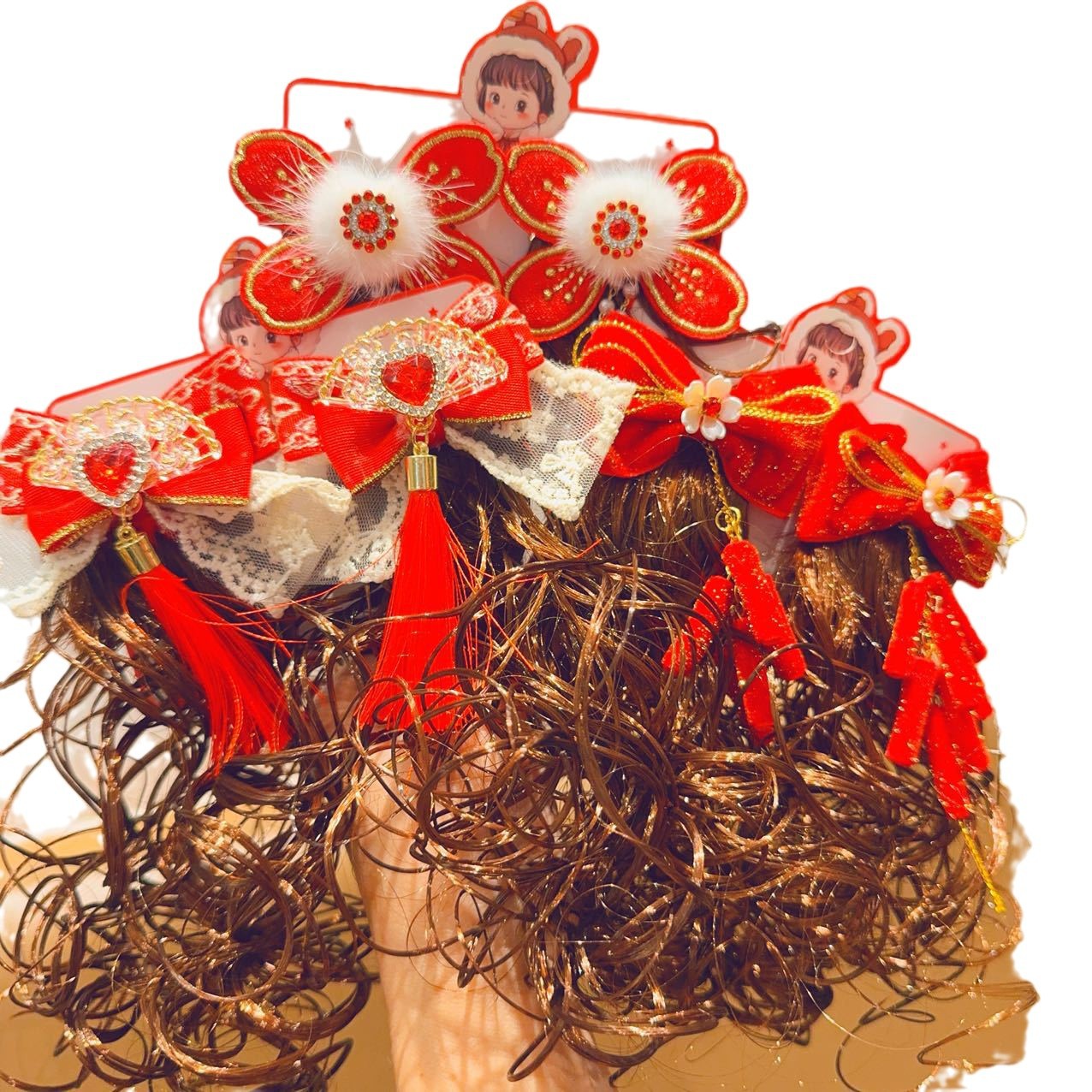 Juegos de Año Nuevo para el cabello de niños pelucas trenzas de Año Nuevo niñas tocado princesa bebé tarjetas de cabello niñas brocas de arco