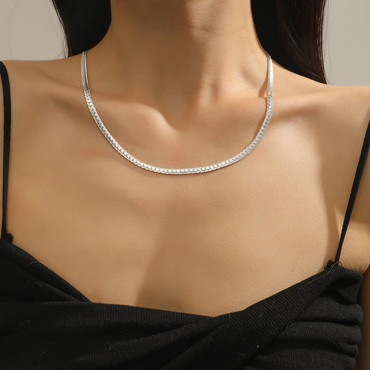Gold-plated Copper European and American Fashion Flat Snake Bone Chain ns Street Shooting Personalized Men's and Women's Horse Whip Necklace Tuhao Big Gold Chain