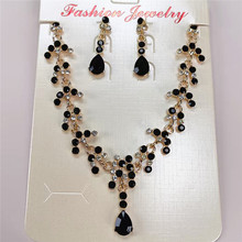 跨境超闪简约水钻新娘项链耳环套装饰品婚纱礼服配饰晚宴宴会首饰