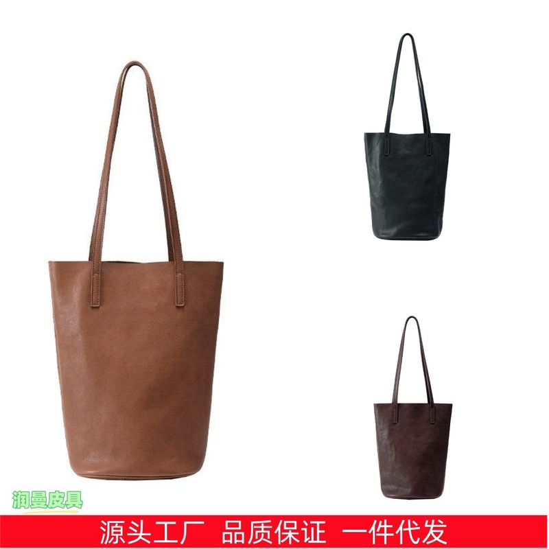 Leather Bucket Bag for Women, Genuine Leather Underarm Shoulder Bag, Vintage Commuter Bag, Top-Grain Vegetable-Tanned Cowhide Bag