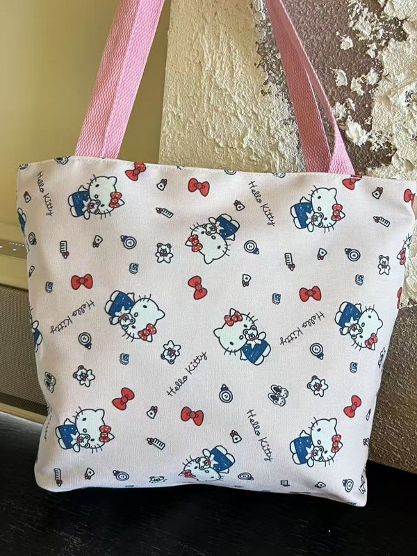 かわいいキティハンドバッグ大容量トートファッション漫画バッグ女性のかわいい多用途キャンバスバッグショルダー通勤|undefined
