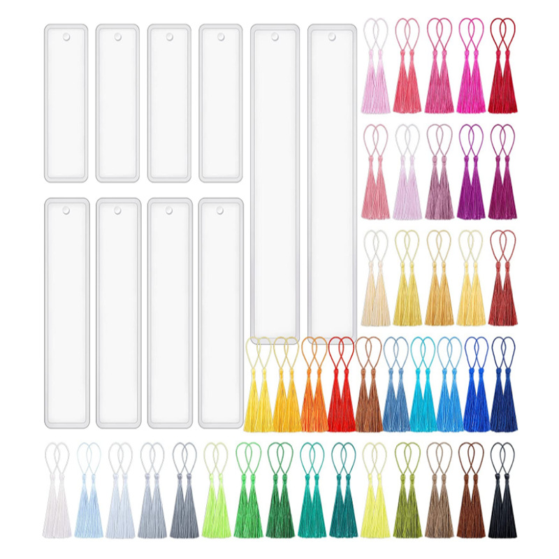 Rectangular bookmark resin mold, large and small bookmarks, silicone mold, matched with colorful tassel round pen set
