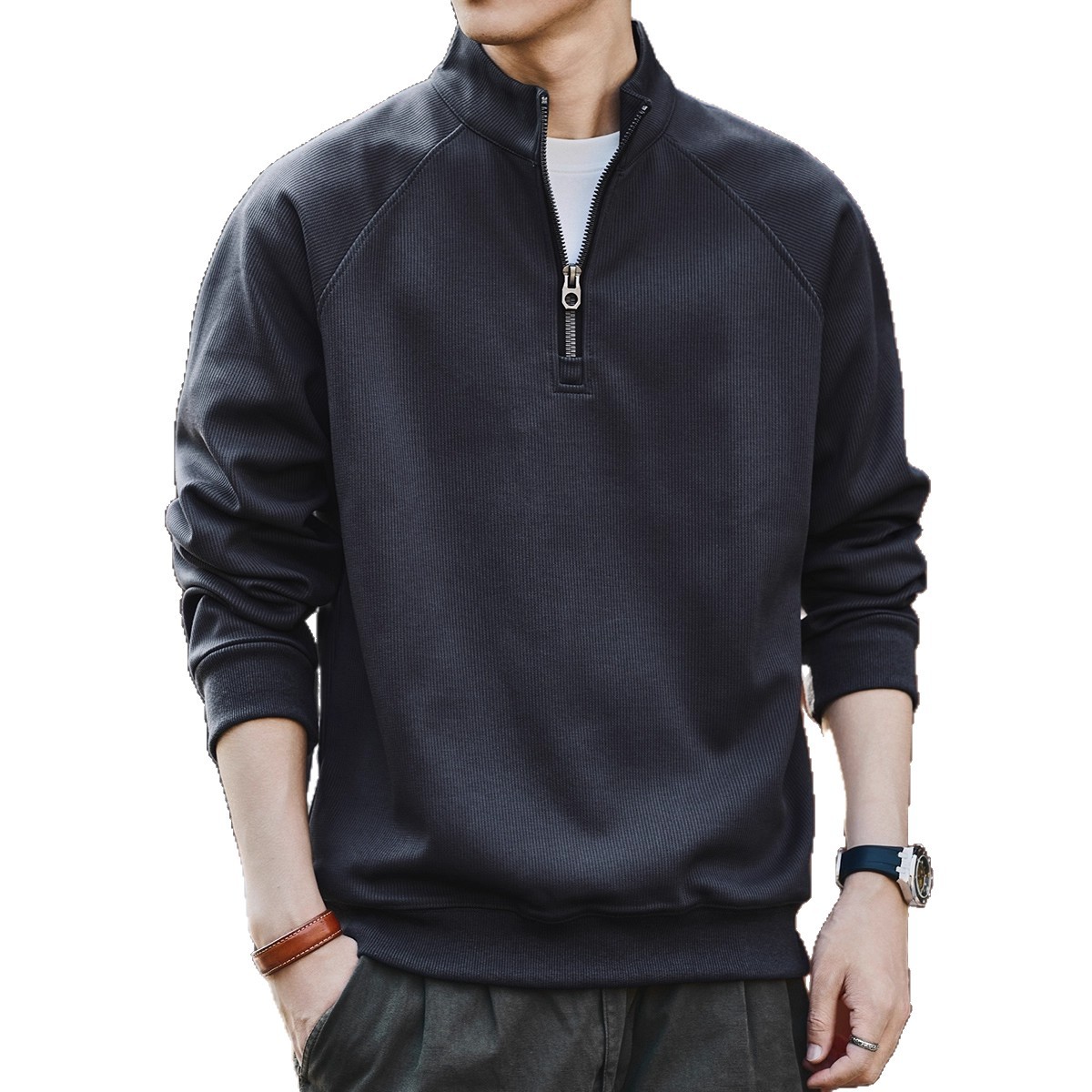 2025 American Retro Semi-zipper Stand-up Neck Sweater Men's Autumn And Winter Loose Casual New Sports Jacket_viptrois.com