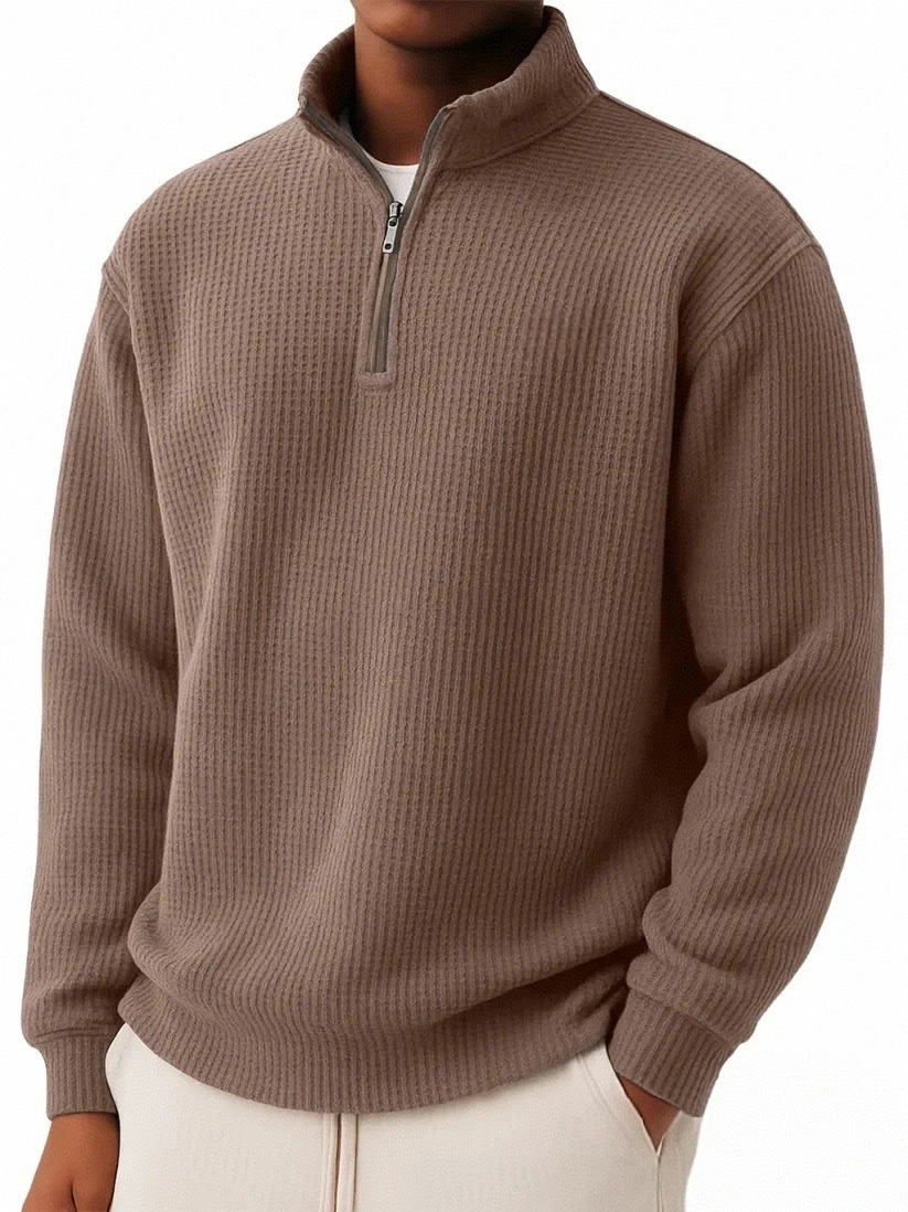 Herren Polo Pullover Mit Reißverschluss Herbst Winter Einfarbig_voghion.com