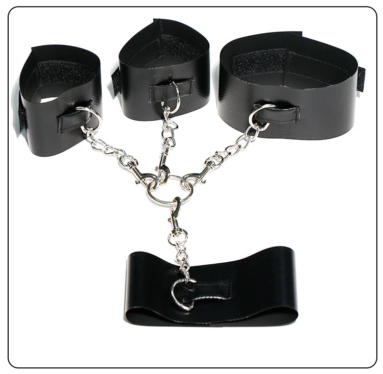 PVC Bondage Restraint Set with Handcuffs and Ankle Cuffs, Black-Red Couple Play Kit — detail image 11