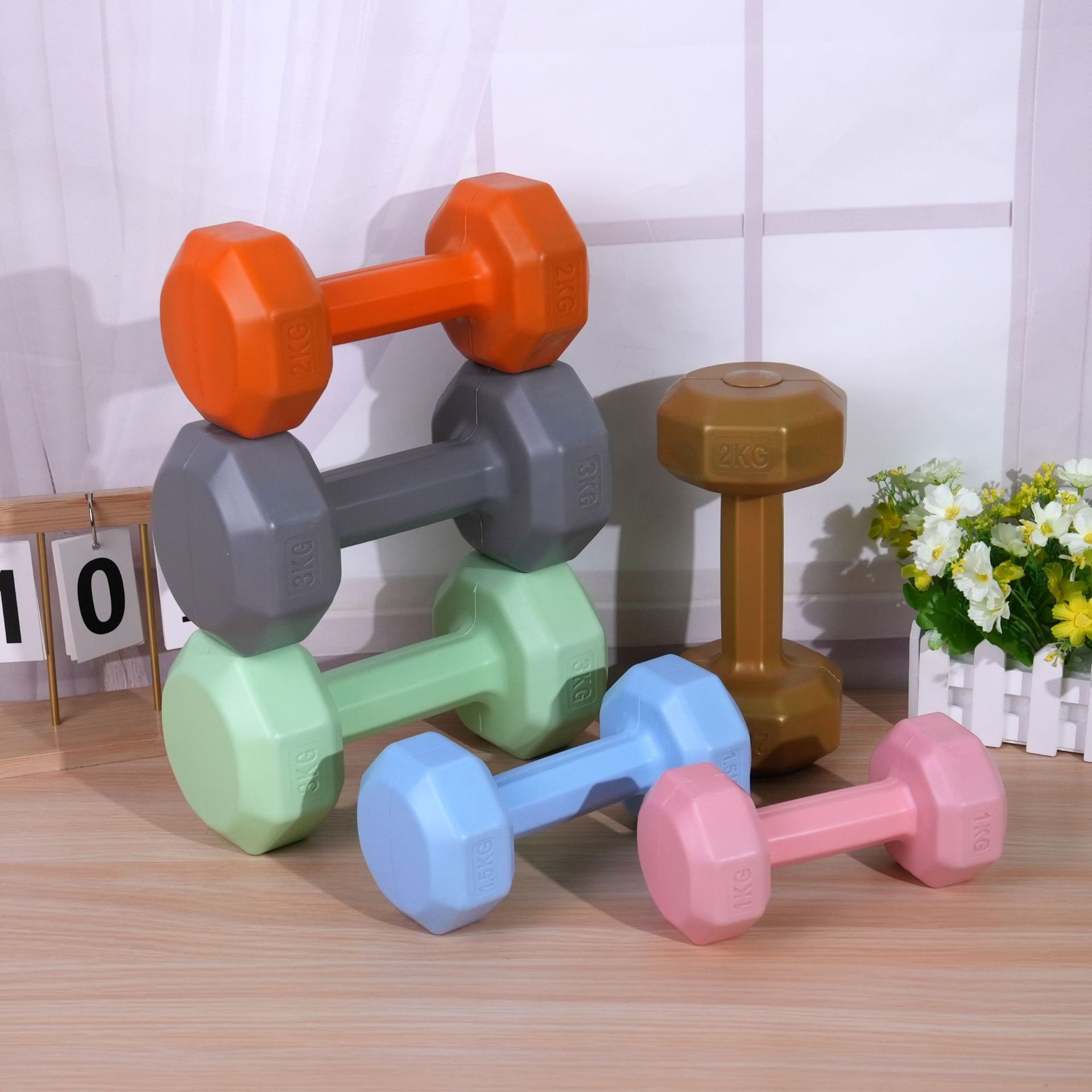 Kadınlar için küçük dambıllar, evde kullanım için fitness ekipmanları, çocuklar için kauçuk kaplı dambıllar, erkekler için kol kası geliştirme kettlebell'leri, yoga dambılları, bir çift set.