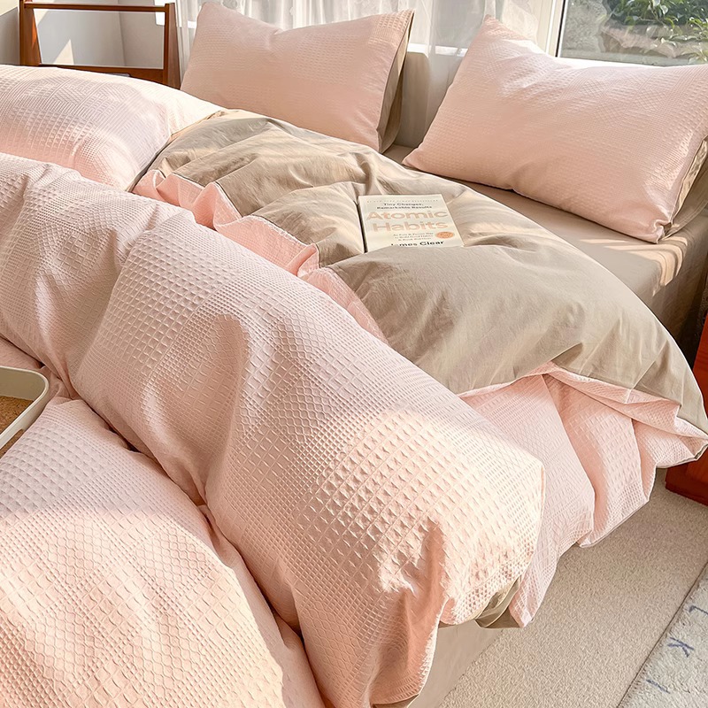Waffle Cama de cuatro piezas de algodón puro 2025 nuevo estilo de lujo ligero de alta gama funda de edredón de dormitorio principal sábana