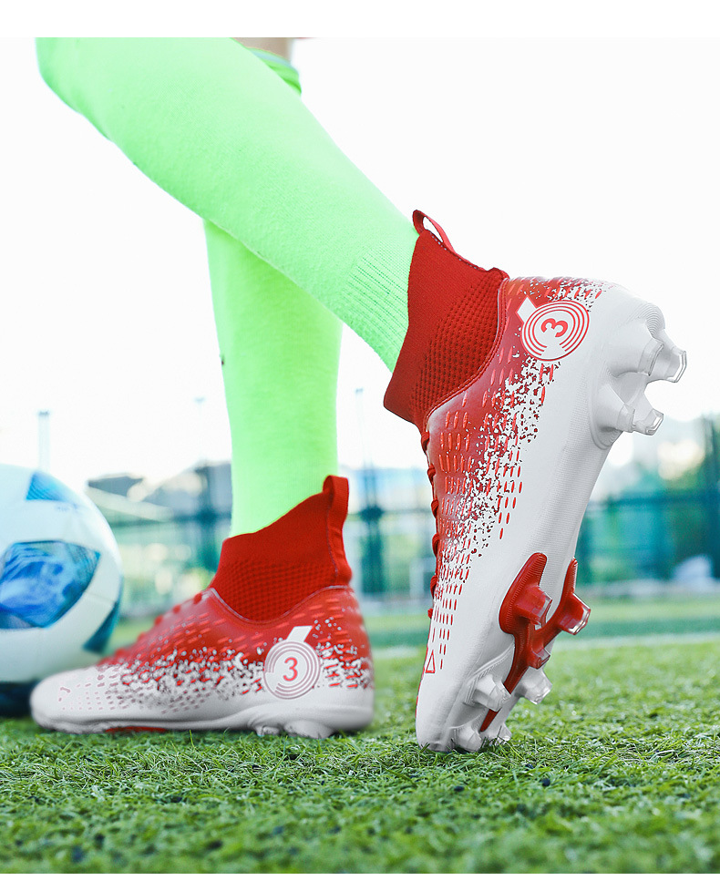 Scarpe da calcio alte in pelle transfrontaliera di grandi dimensioni per ragazzi e ragazze Tf unghie rotte erba artificiale AG allenamento lungo con anatra mandarina_voghion.com