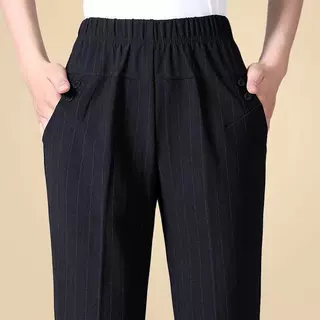 黑色裤子女春秋直筒裤女坠感休闲妈妈裤2025秋中老年格子高腰显瘦