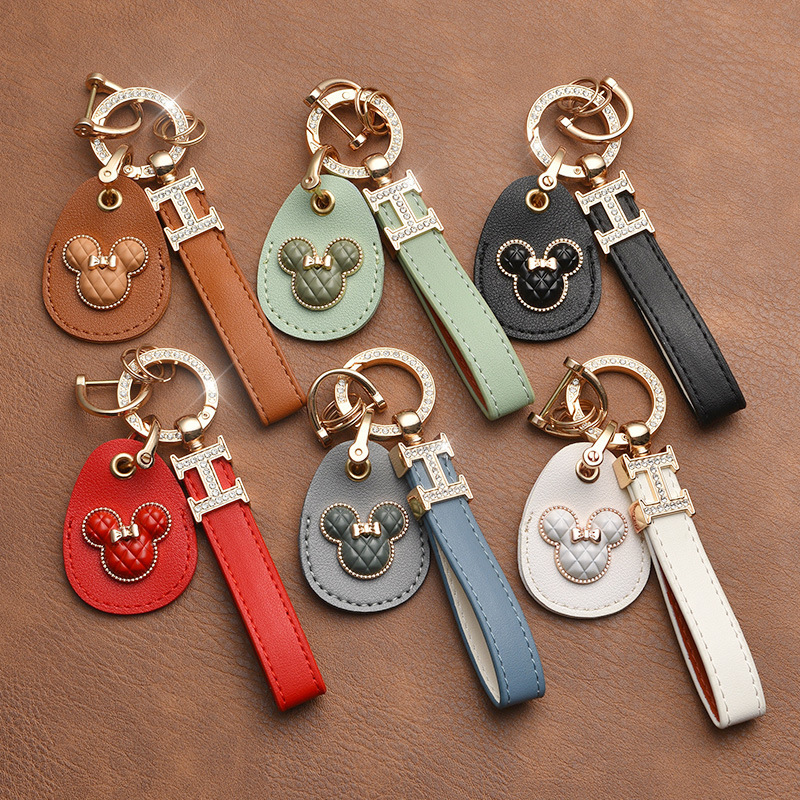 Access control card holder small rectangular leather keychain bus induction mini community elevator card protective cover