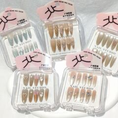 艺人高质纯手穿戴甲冰透裸色腮红法式猫眼5显白美甲贴片