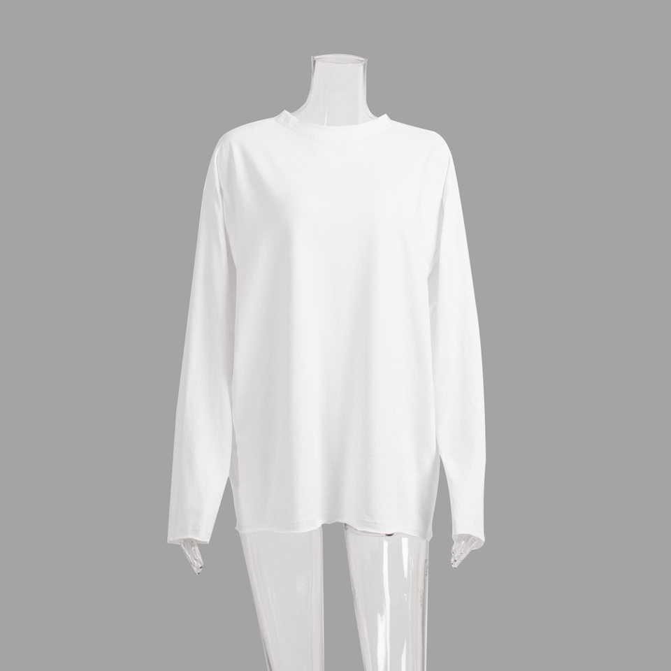Áo thun nữ cotton 100% cổ tròn tay dài form rộng màu trơn — Màu cà phê, Màu hồng, Màu mơ, Màu trắng chi tiết 34