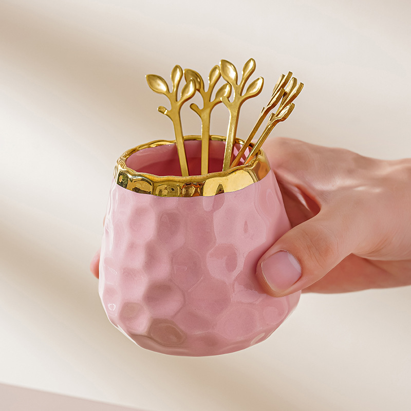 Juego de tenedor de fruta de acero inoxidable creativo luz de lujo hogar postre tenedor postre enchufe pastel tenedor tarro de almacenamiento palo de fruta