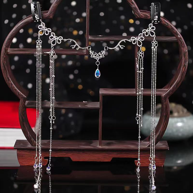 Estilo antiguo cara cortina Zhao Lusi mismo estilo exótico accesorios para el cabello decoración de la frente ceja colgante antiguo traje Hanfu borla tocado velo