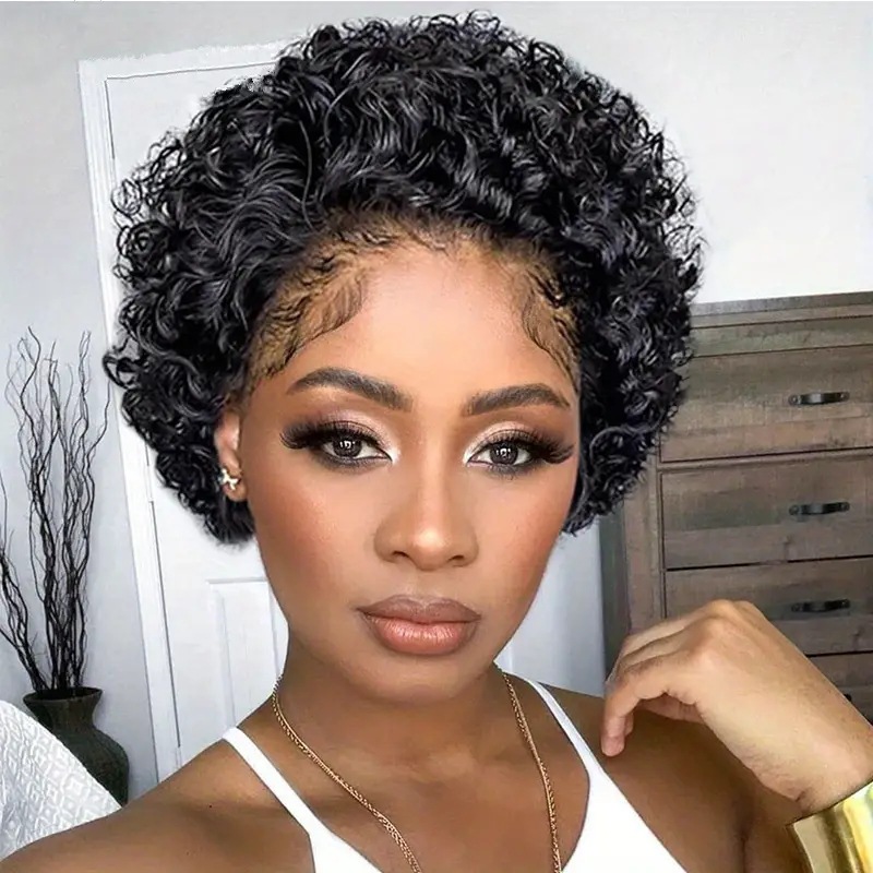 Perruque courte synthétique bouclée naturelle et volumineuse_voghion.com