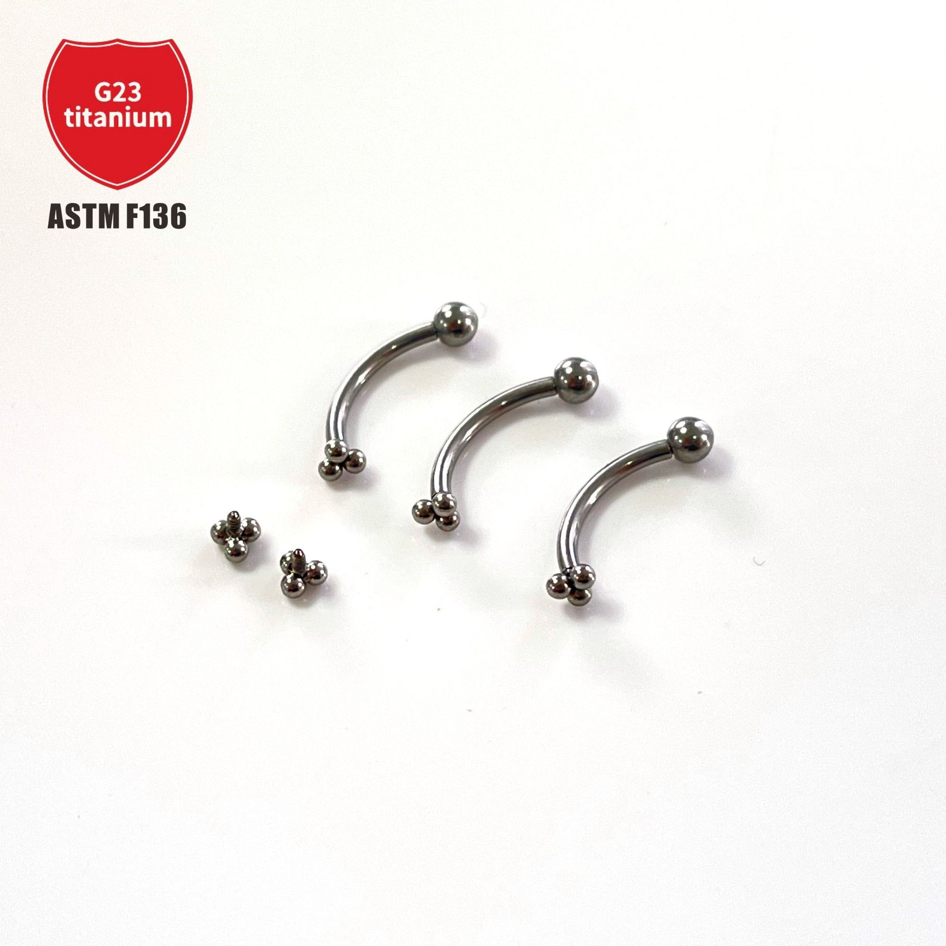 G23 Titanium Curved Eyebrow Barbell Inner Thread Three Ball Eyebrow Stud Body Piercing Jewelry detail image 5