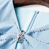 Improved cheongsam skirt with sky blue bubble sleeve and high waist front split