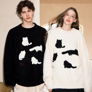 Autumn and winter thickened mink sweater men's Korean style trendy loose sweater couple ins Hong Kong style lazy style sweater jacket