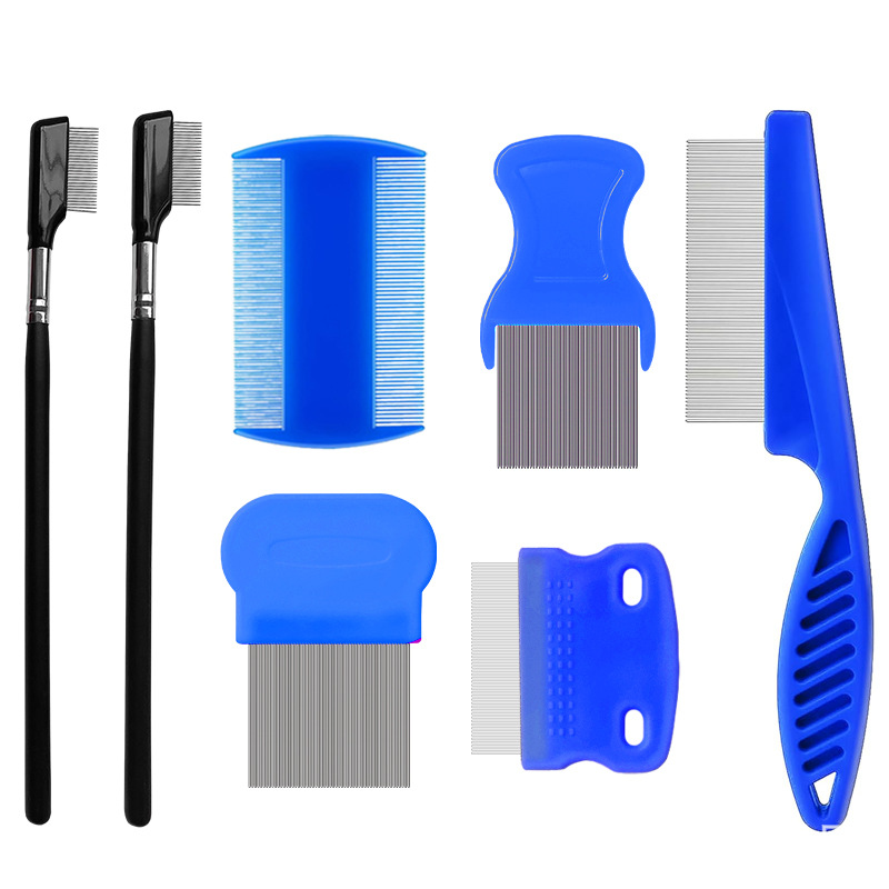 Peine para mascotas para eliminar pulgas, juego de 4 piezas, dientes densos de acero inoxidable, juego de limpieza facial, peine para gatos, suministros para perros, nuevo estilo transfronterizo