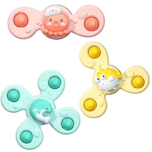 Cross-border children's desktop rotating fidget spinner bath toy baby dining chair cartoon suction cup spinning toy