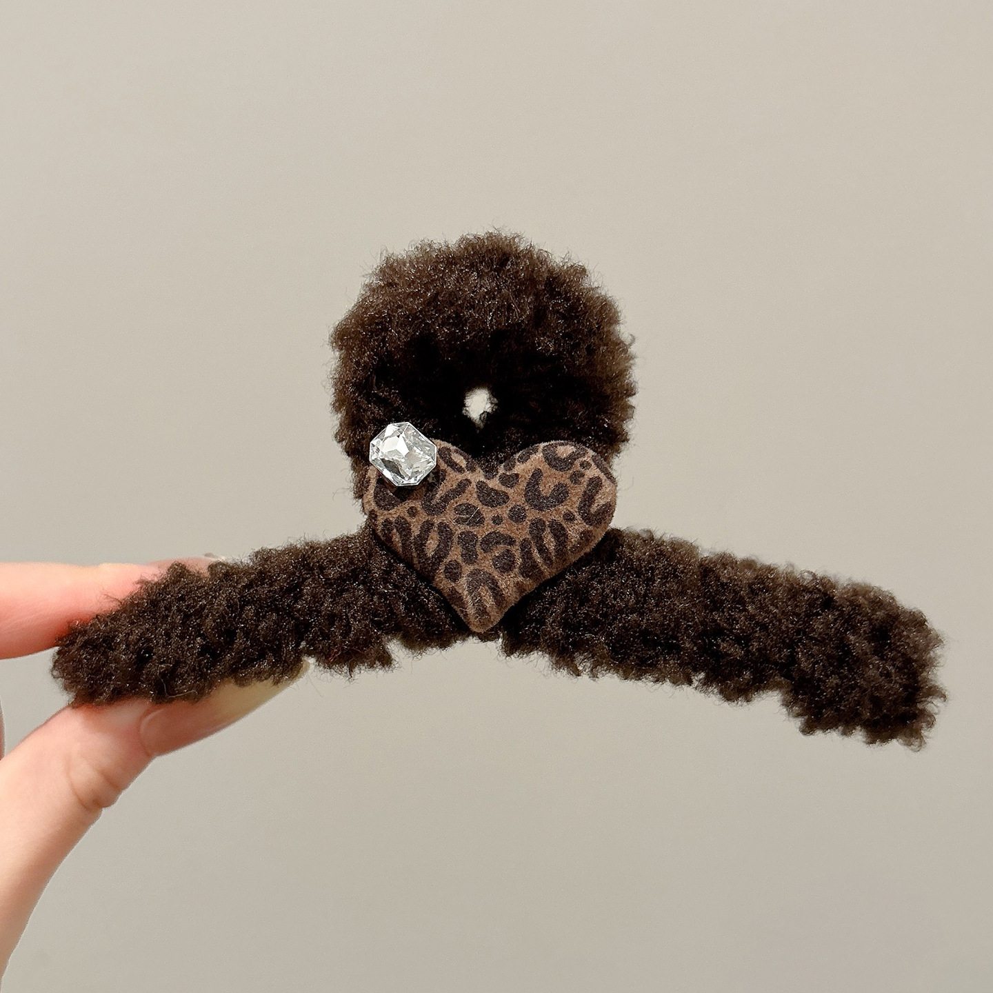 1#Pinza de sujeción con estampado de leopardo marrón, aproximadamente 13 cm - accesorio de una sola cara.