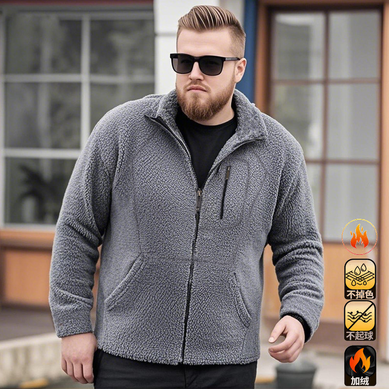 25 Years of Outdoor Autumn and Winter Fleece Lamb Teddy Fleece Men's Cardigan Stand Collar Zipper Jacket