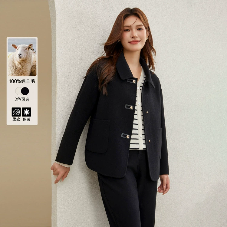 [100% овечья шерсть] Слепое шоу большой размер простой темперамент удобный двусторонний шерстяной шерстяной куртка жирный мм зимний новый стиль