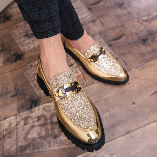 Bright leather shoes for spring and autumn new trend slip-on leather shoes 46 Korean casual hair stylist shoes fashionable moccasin-mino shoes