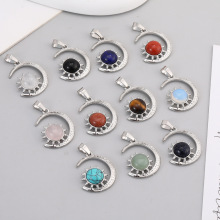 欧美热卖天然石星月吊坠diy时尚礼品粉晶项链挂件饰品配件批发