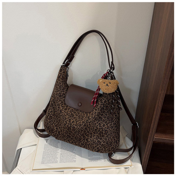 Túi xách nữ đeo vai cỡ lớn , túi xách tay đi làm chất liệu nhung nhung mềm — Bông tuyết nâu Leopard, Quân xanh da báo điện màu, Quân đội xanh, màu cà phê