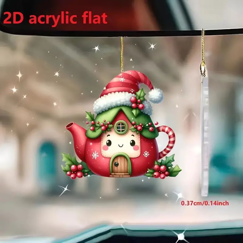 Navidad nueva tetera decoración de árbol de Navidad acrílico plano transfronterizo colgante de automóvil colgante de llaver