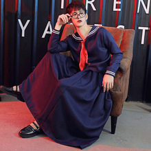 cosplay日系水手风 海军领深蓝色3件套学生制服长裙 伪娘JK制服