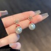 Silver needle, universal earrings from pearl with bow, silver 925 sample, city style, simple and elegant design, wholesale