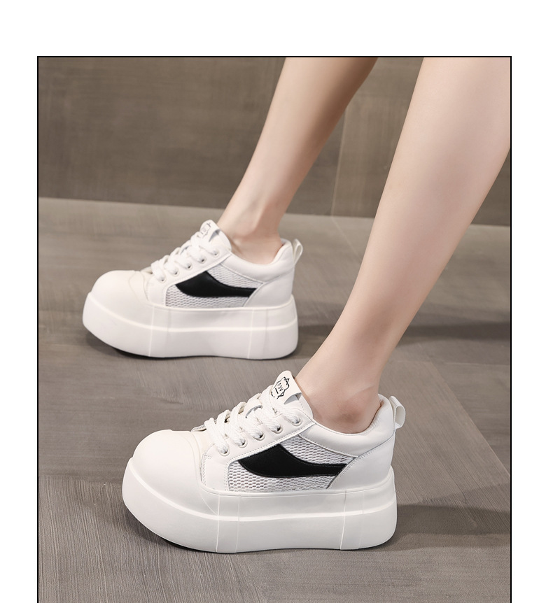 Giày sneaker nữ đế dày tăng chiều cao phong cách thể thao trắng basic — Bạc trắng chi tiết 12