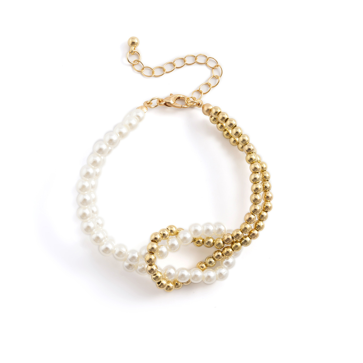 Simple Fashion Imitation Pearl Stitching round Beads Knotted Cross Geometric Resin Bracelet