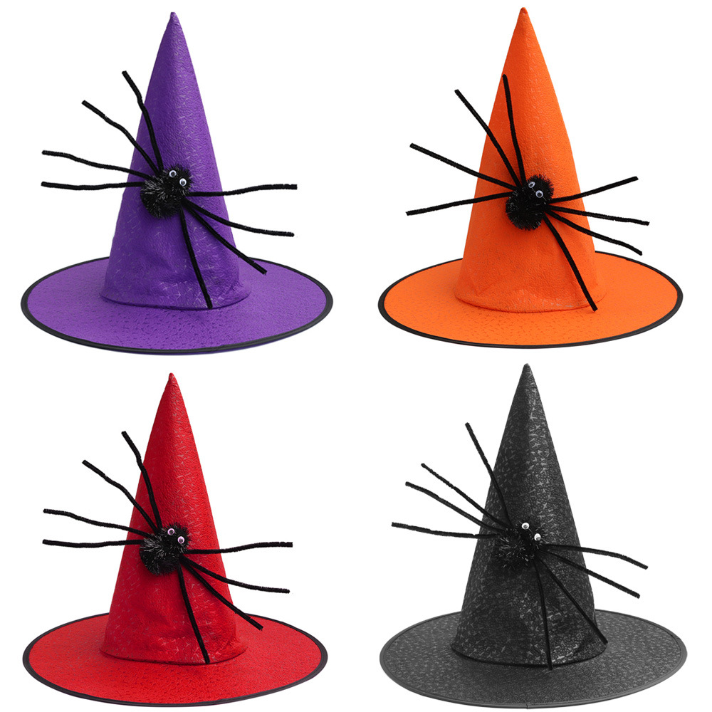 Sombrero de Bruja para Halloween, Accesorios de Disfraces, No Tejido, Negro, con Araña, para Niños y Adultos, Estilo Sombrero de Mago