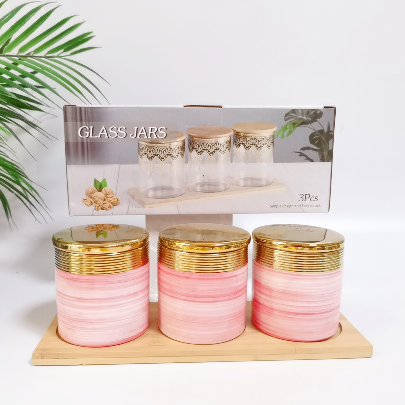 Nueva galvanoplastia cerámica sellada jarra de almacenamiento de cocina jarra de almacenamiento multi-grano con madera condimento tarro café tarro traje