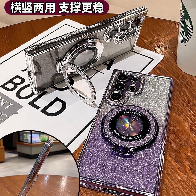 サムスン S25 保護ケース S22 サイドドリル携帯電話ケース s24 透明ラインストーン磁気ホルダー A56 落下防止グリッターに適しています|undefined